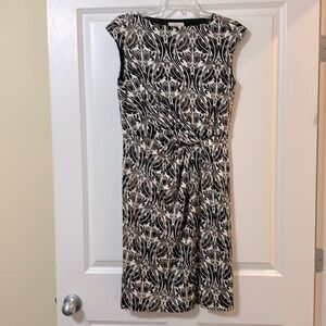 Tory Burch‎ Odila Silk Midi Dress, Brown/Cream Damask Print, Size Small